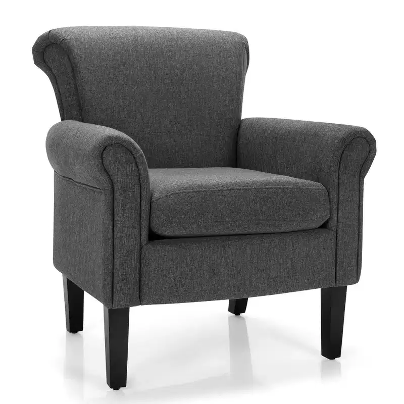Modern Upholstered Fabric Accent Chair with Rubber Wood Legs, Dark Gray / Light Gray