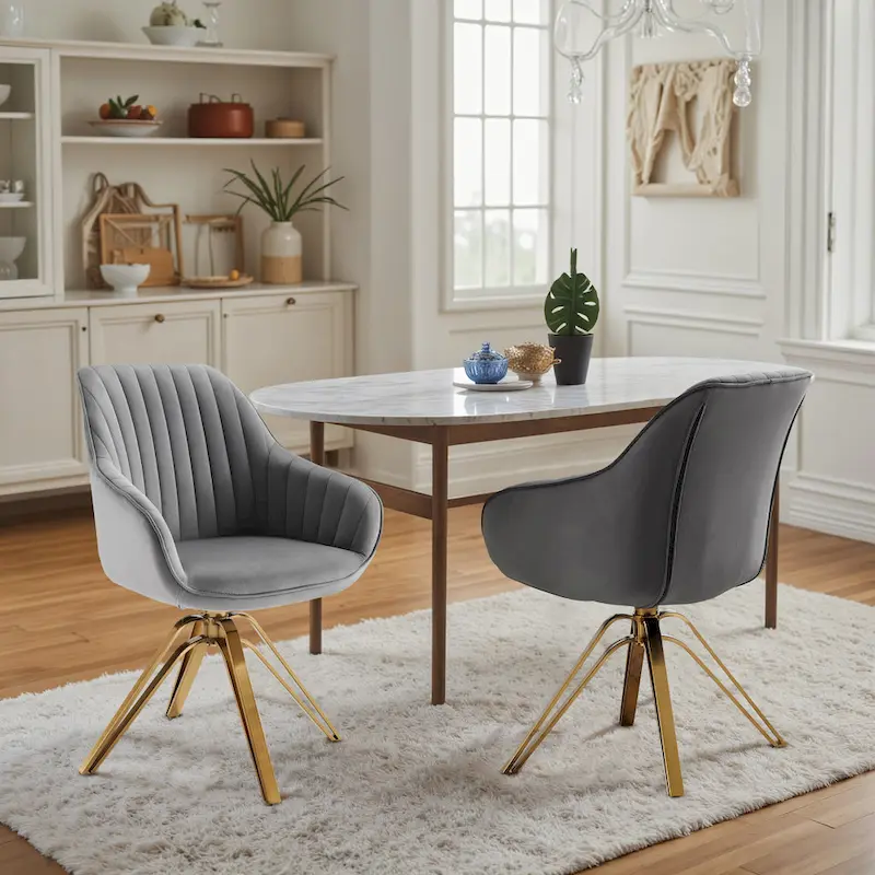 Art Leon Set of 2 Velvet Swivel Dining Chair with Golden Legs
