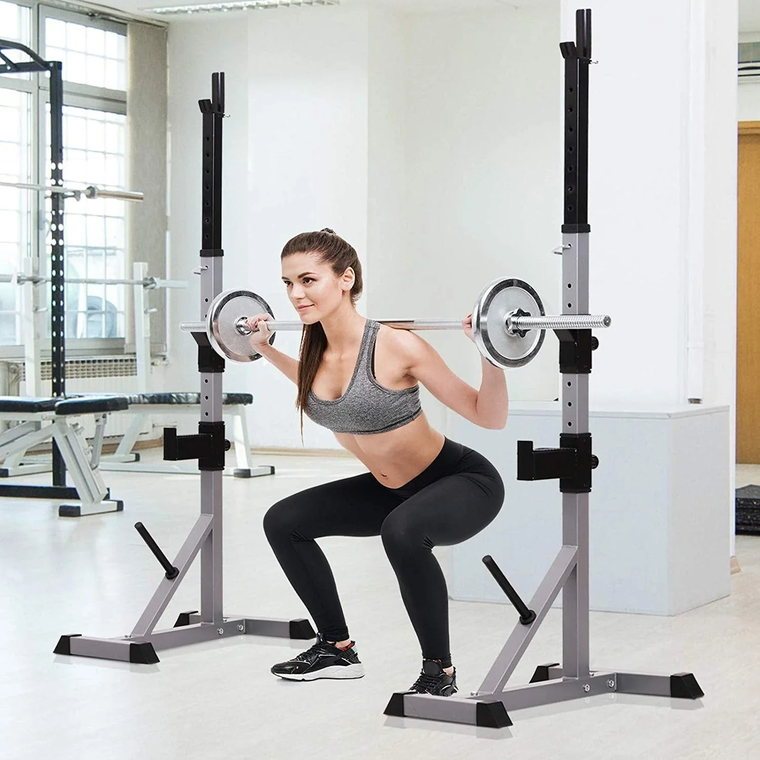Soozier Steel 2-piece Height Adjustable Barbell Squat Rack/Bench Press - N/A