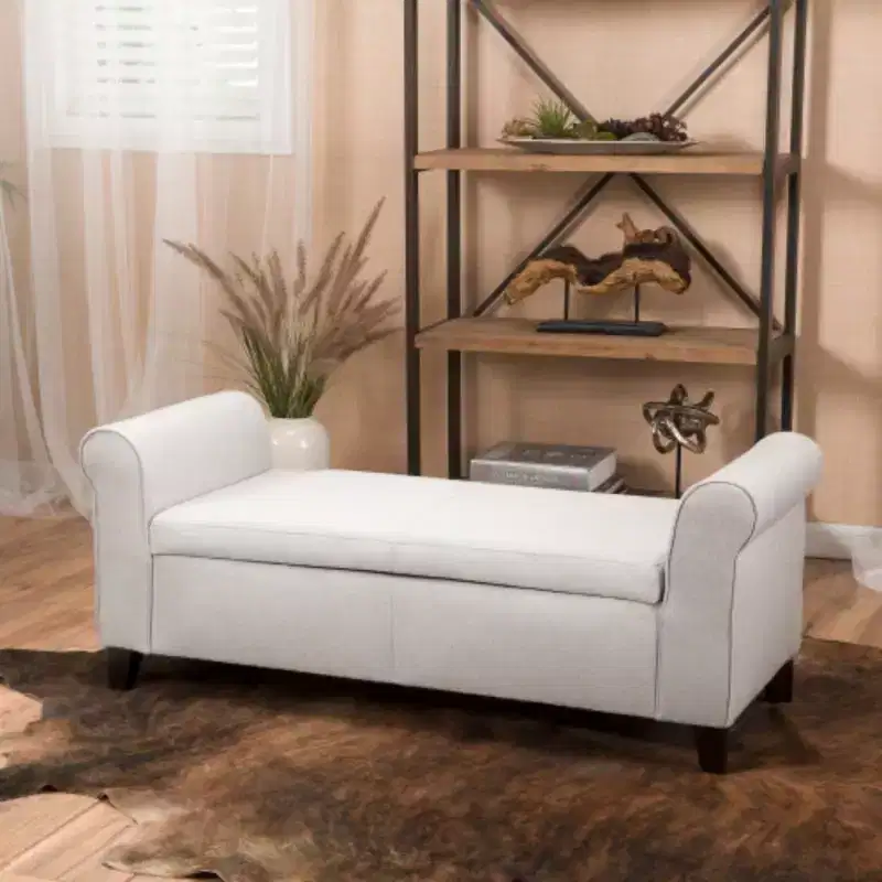 Upholstered Storage Bench with Rolled Arms – 50