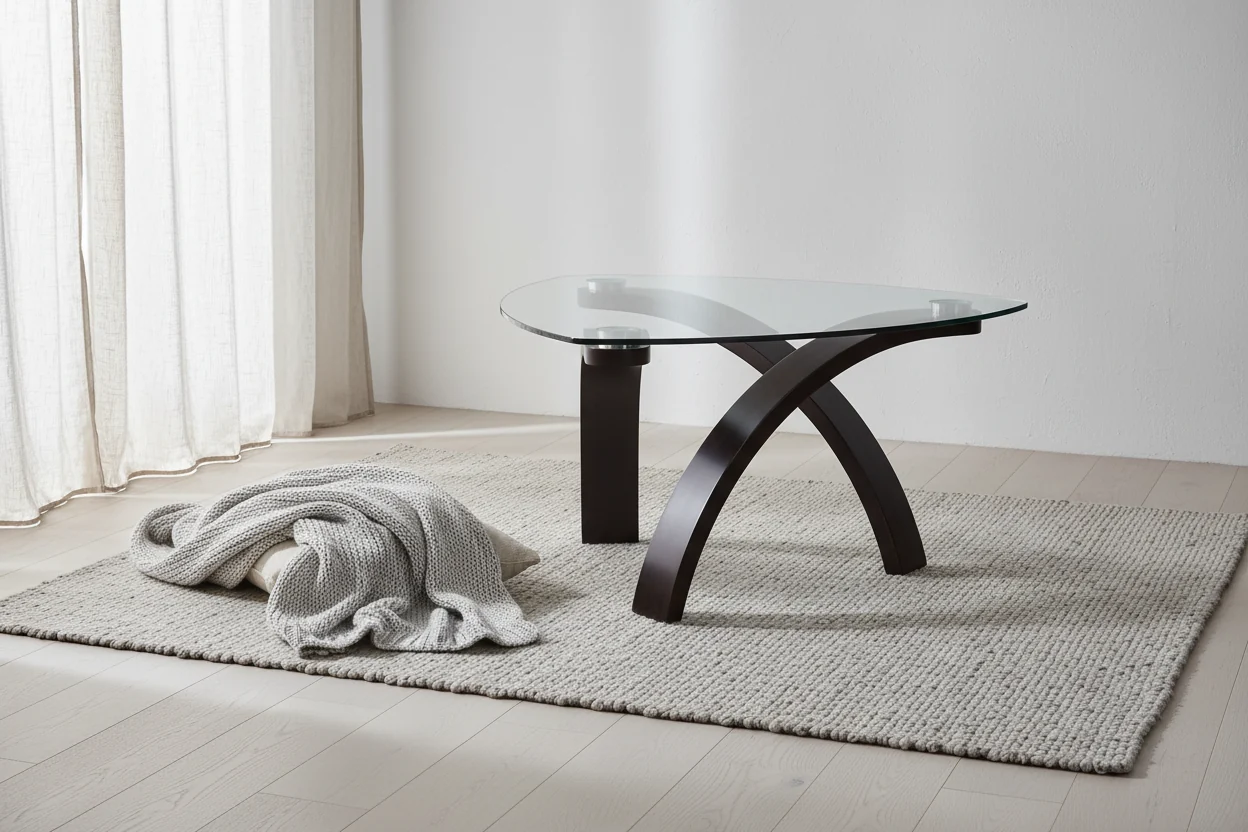 34.75 Modern Glass Top Coffee Table - Brown with Bentwoood Legs