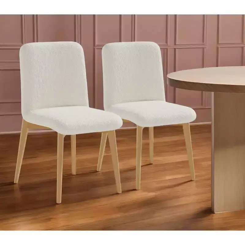 HomeRoots Set of Two Off White And Natural Boucle Upholstered Dining Side Chairs