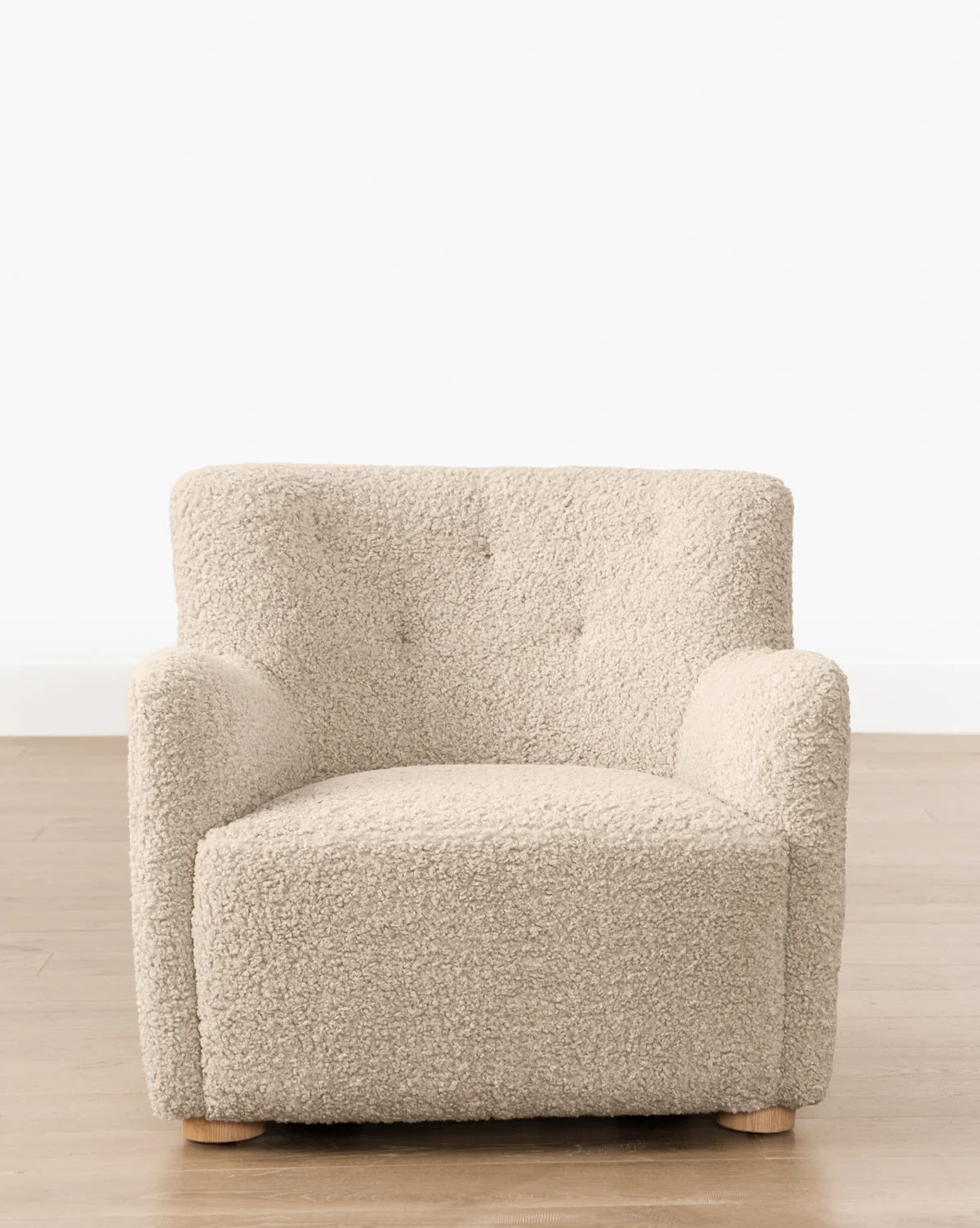 Contemporary Shearling Lounge Chair with White Oak Frame & Subtle Tufting for Living Room