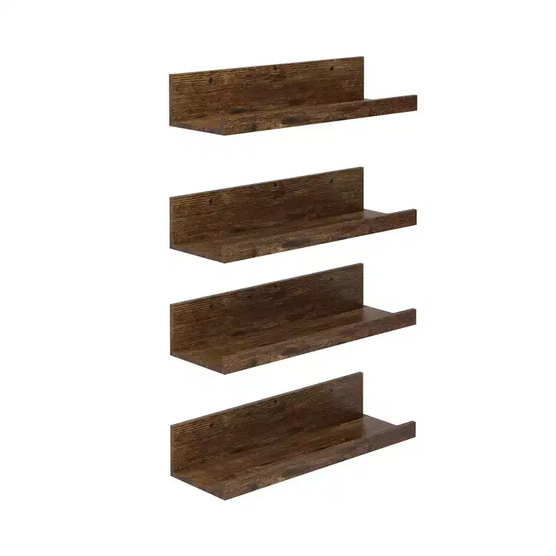 Wood Floating Shelves for Wall, 15.75 Inch Wide Rustic Wooden Floating Shelves, Wall Mounted Display for Living Room, Brown