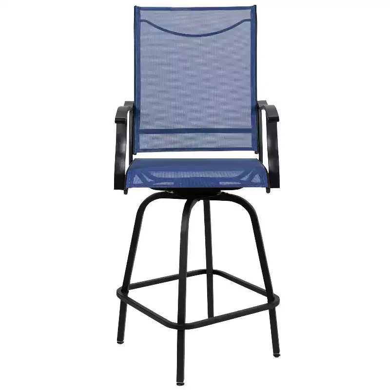 Merrick Lane Set of 2 Brett High Back Bar Height Swivel Patio Stools with Powder Coated Metal Frames and Textilene Upholstery