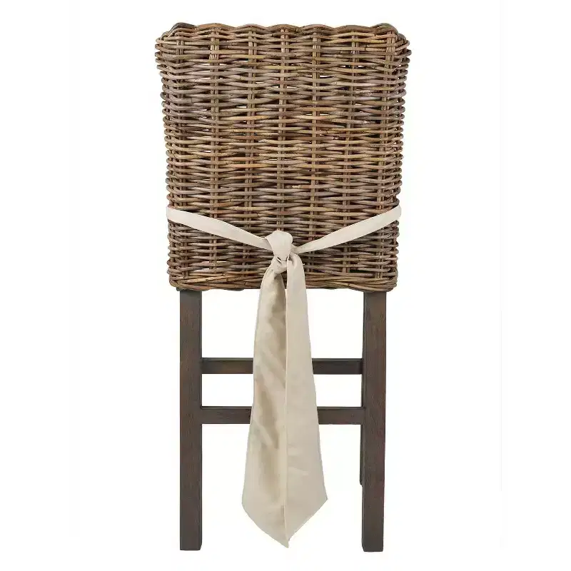 24" Duvall Rattan Counter Height Barstool Brown - East At Main: Teakwood Legs, No Assembly Required