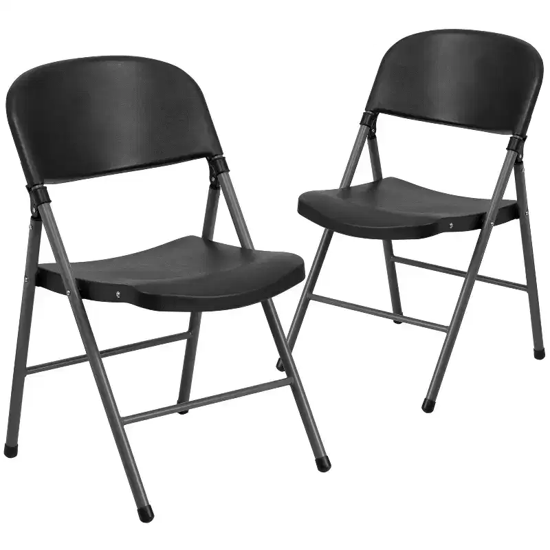 2 Pack 330 lb. Capacity Plastic Folding Chair with Charcoal Frame