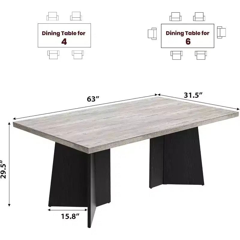 Dining Table for 6-8 People, 63 Modern Long Kitchen Table with Large Tabletop and Heavy Duty Pedestal Legs, Dinner Table for Home (Only Table)
