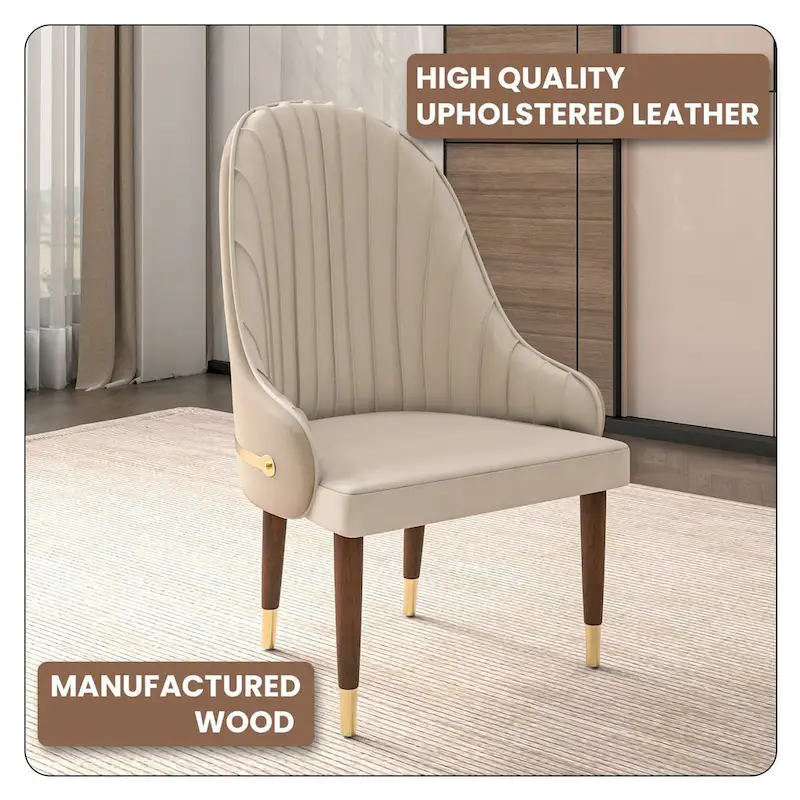 Leather Dining Chair with a Ripple Back and Gold Accents Design Elara Collection