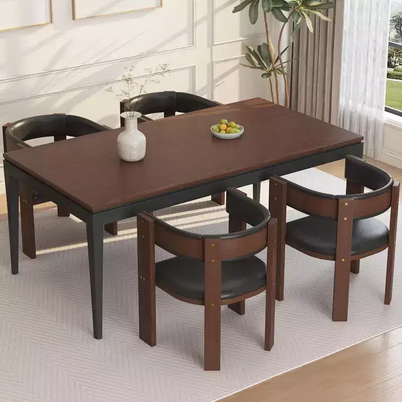 Acekool Set of 4 Mid-Century Chairs - Wide PU Leather Seats w/ Rubberwood Frame, Black Dining Chairs for Home & Office