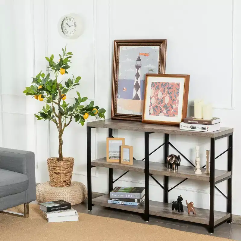 Costway 47'' Console Table 3 Tier Industrial Sofa Table Metal Frame