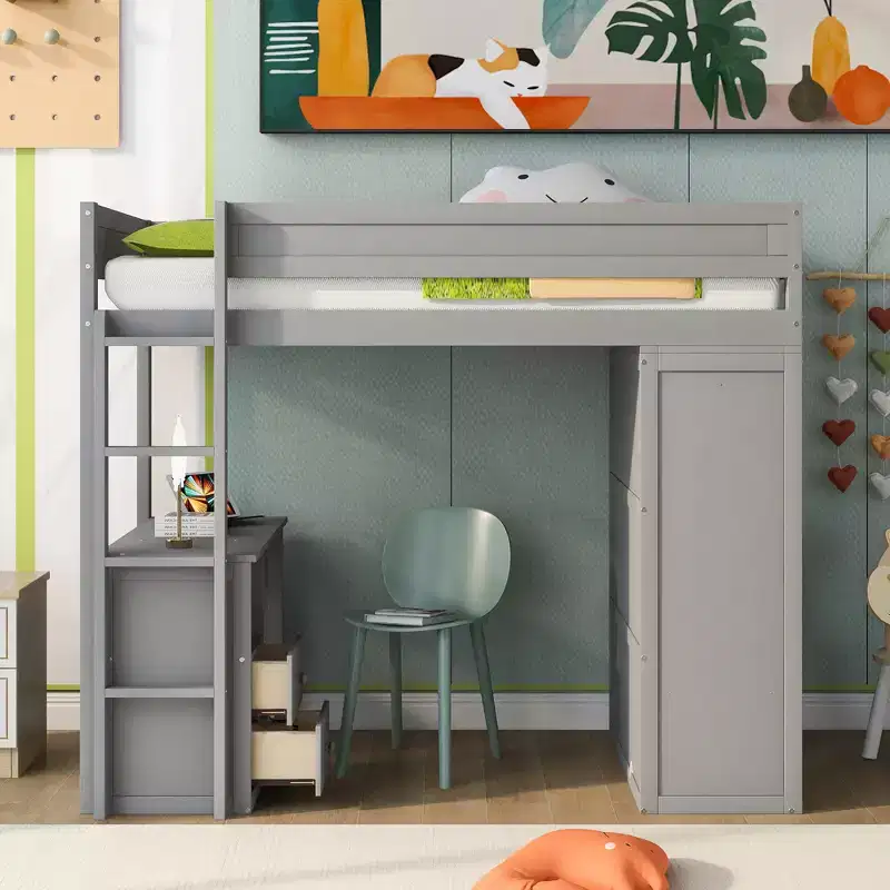 Phillips Loft Bed with Wardrobes and 2-Drawer Desk with Cabinet
