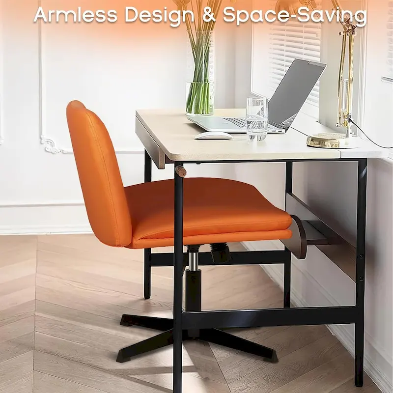BOSSIN Criss Cross Chair Armless Office Desk Chair No Wheels,PU Leather Padded Modern Swivel Vanity Chair office chair
