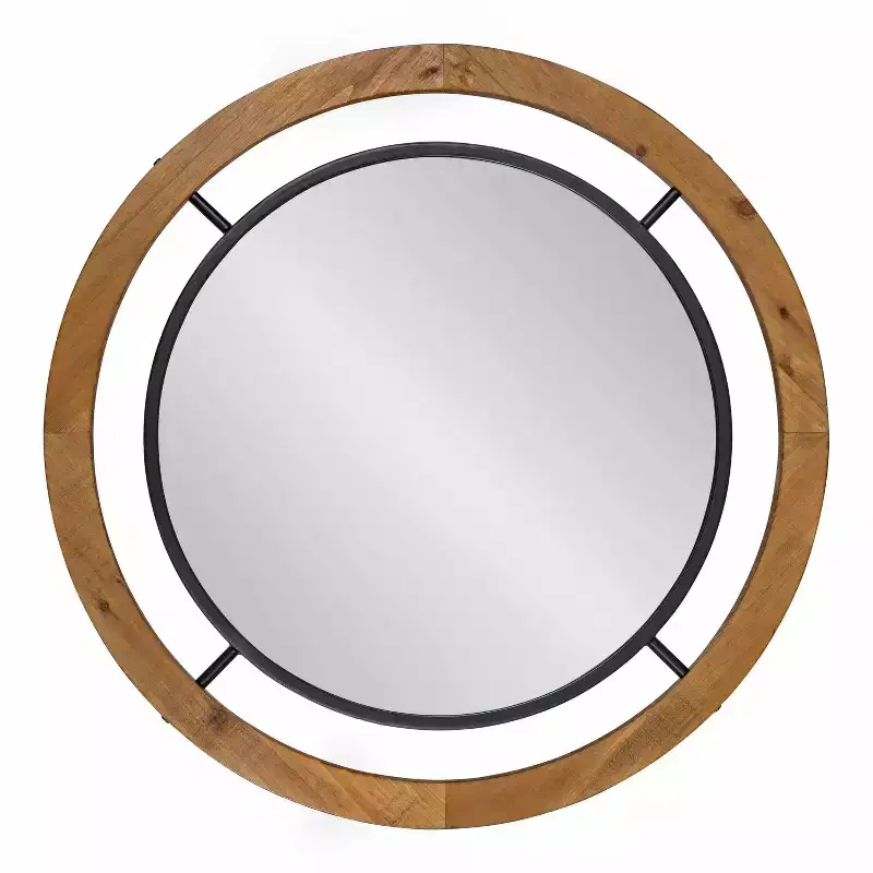 32" x 32"  Round Wall Mirror Brown - Shabby-Chic, No Assembly Required