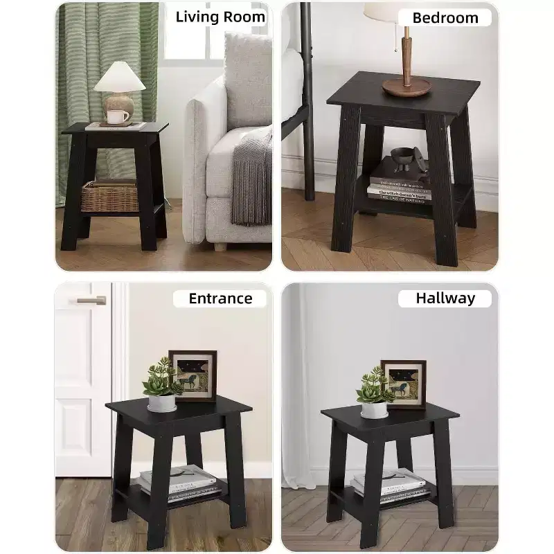 COZONY Farmhouse End Table, 2-Tier Narrow Side Table, Grey Wood Grain, Compact Nightstand for Small Spaces, Living Room, Bedroom, Easy Assembly