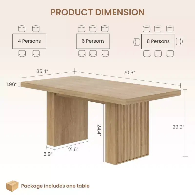 71 Fluted Leg Dining Table with Storage, Modern Farmhouse Kitchen Table for Family Gatherings, Seats 6-8