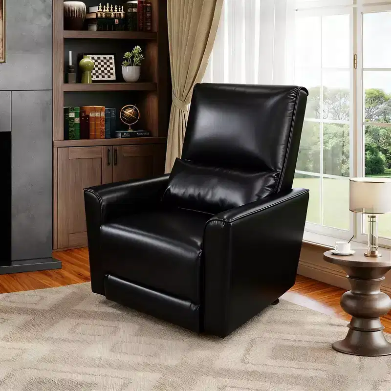 Manual Swivel Rocker Recliner Chair - PU Leather Glider with Lumbar Support for Living Room Nursery