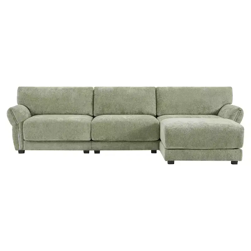 L-Shaped Sectional Sofa Set with Ottoman, 3-Seat Chenille Couch with Extra-Wide Seat and USB, 110