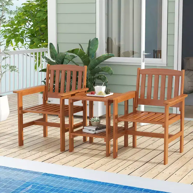 Costway 3 PCS Patio Bistro Table and Chairs Set w/ Umbrella Hole for Garden Poolside