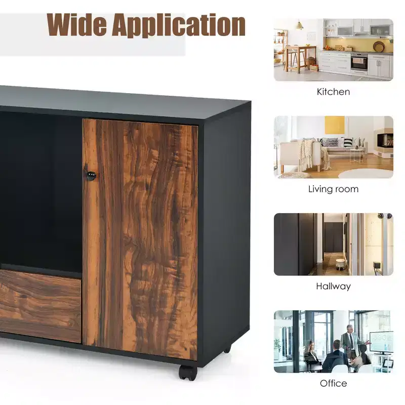 Brown & Black Rolling File Cabinet with 2 Drawers & Open Shelves, 1-Person Assembly