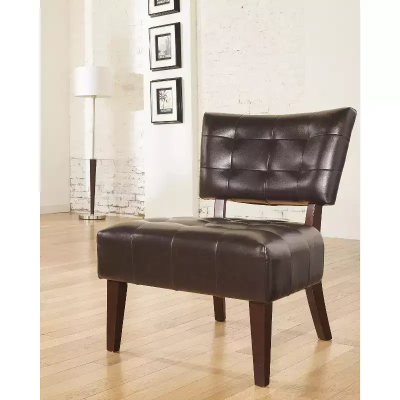 Modern Oversized Accent Chair with Tufted Back, Blended Leather, Wood Legs, for Living Room & Bedroom