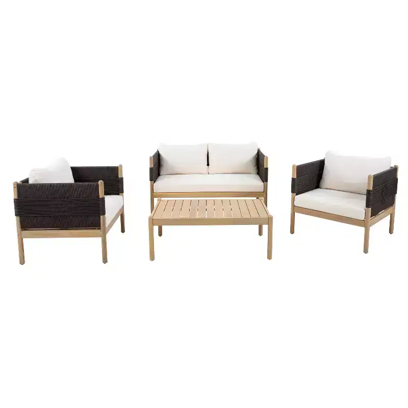 Christopher Knight Home Dahyun Modern 4 Piece Outdoor Acacia Wood Seating Set with Slatted Table