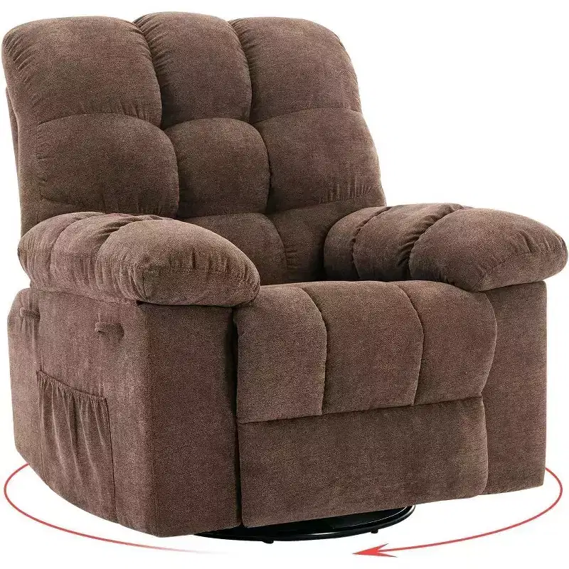 Brown / Green / Grey Swivel Rocking Recliner Chair, Upholstered Glider, 1-Person