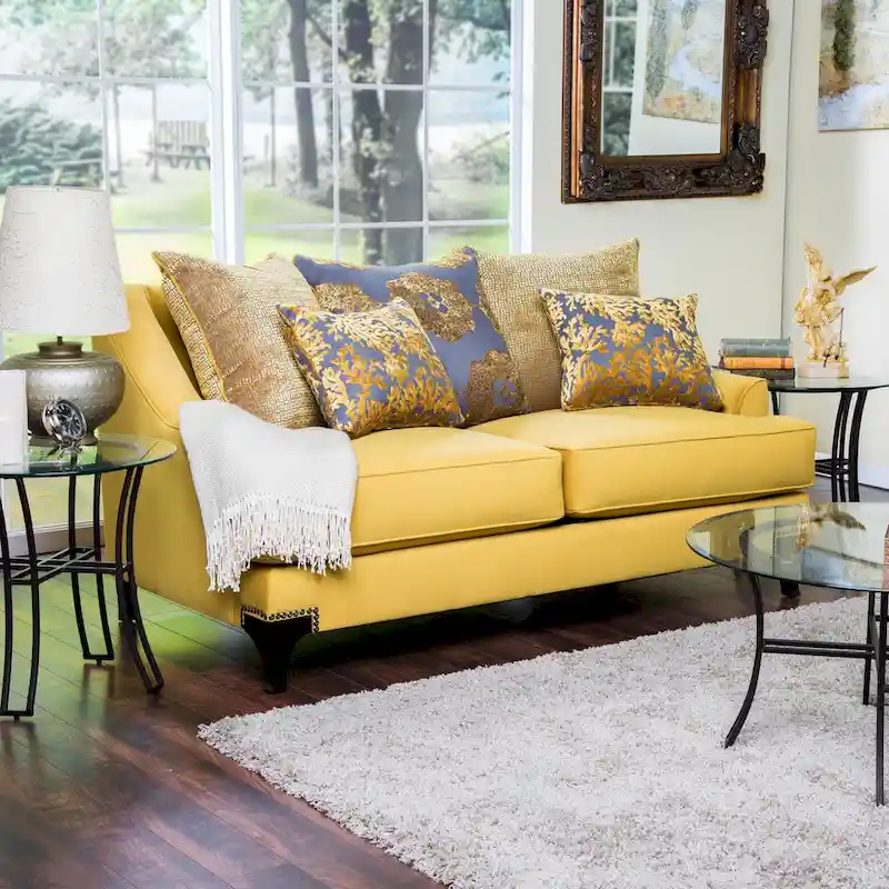 Contemporary Fabric Padded Nailhead Loveseat