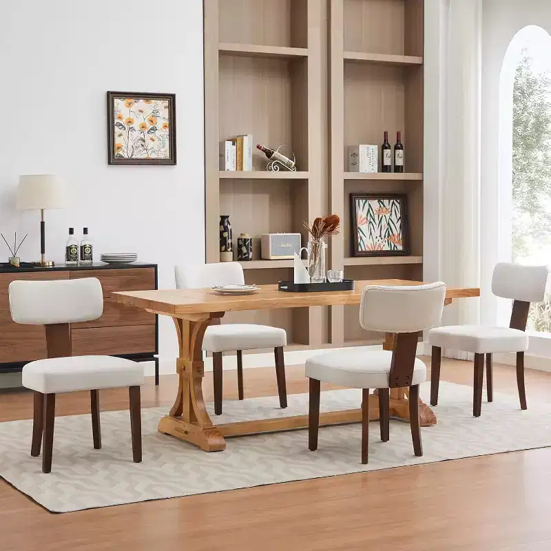 Modern Fabric Upholstered Dining Chairs with Wood Legs and Nailhead Trim
