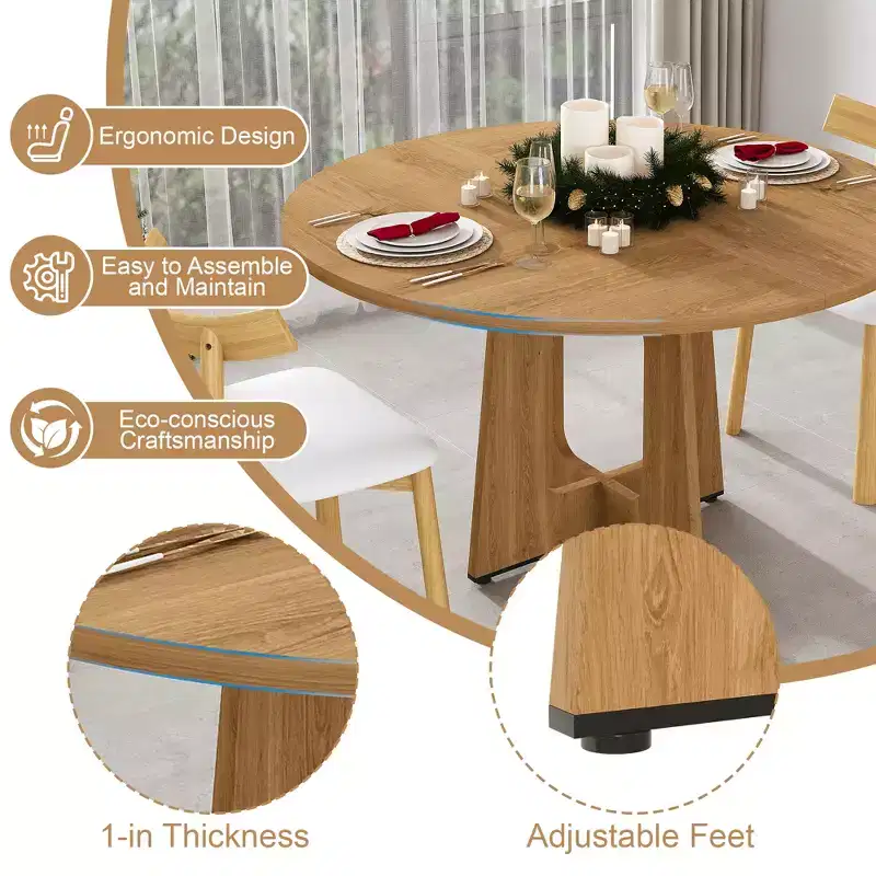 GDFStudio Haven Farmhouse Faux Leather Upholstered Wood 3 Piece Dining Set