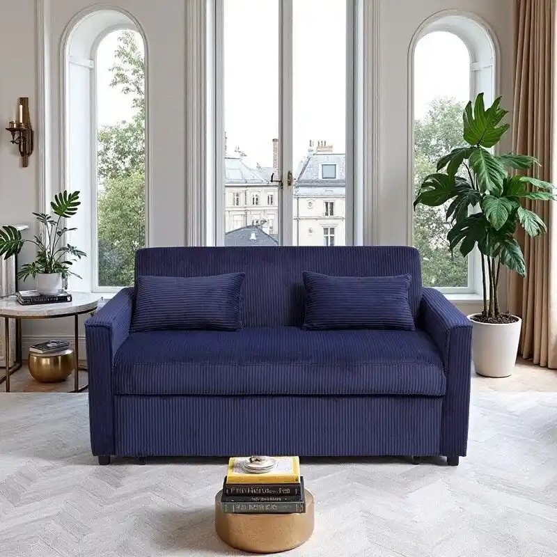 69 Corduroy Sleeper Sofa with Adjustable Backrest & Storage Pocket