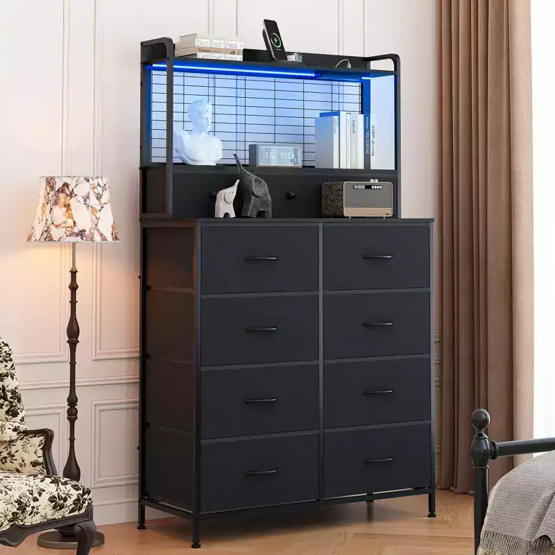Smart Dresser with 11 Fabric Drawers, Industrial Storage Organizer with Anti-Tipping Design for Bedroom, Living Room, Closet