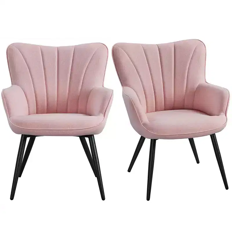 Yaheetech Set of 2 Modern Pleated Curved Back Fabric Accent Chair Living Room Dining Room Bedroom