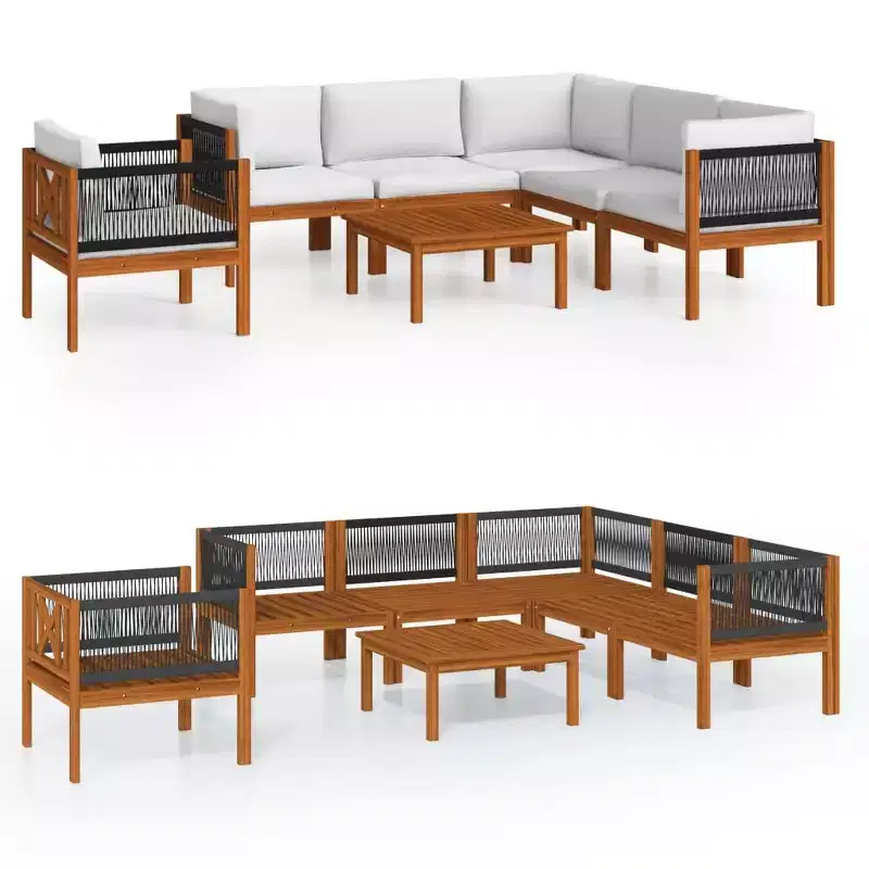 vidaXL 7 Piece Solid Acacia Wood Patio Lounge Set with Cream Cushions - Rustic Weather-Resistant Garden Furniture Set with Table, Sofas, Armchair.