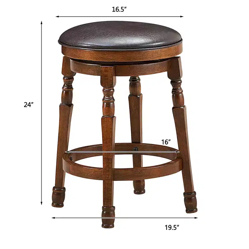 Costway Set of 4 24'' Swivel Bar Stool Leather Padded Dining Kitchen Pub Chair Backless