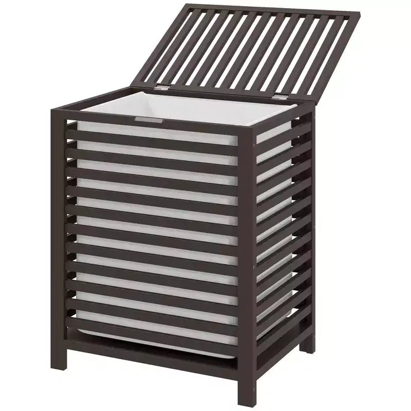 Bamboo Laundry Hamper with Lid & Removable Liner Bag – Coffee, 55L Capacity