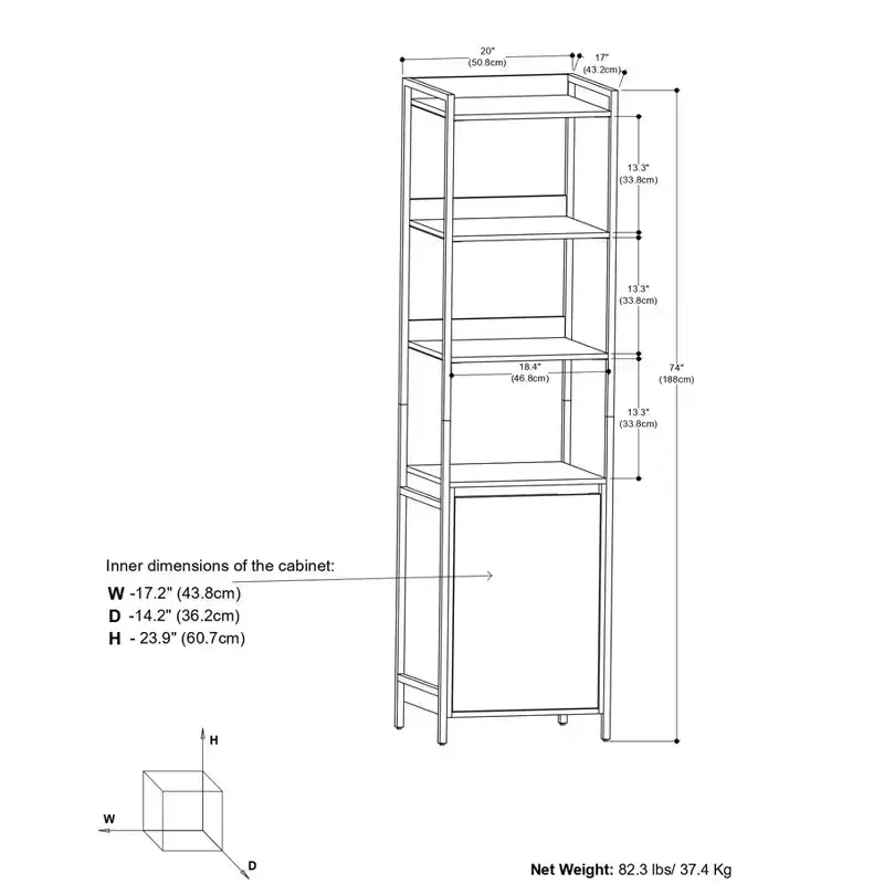 Paola SOLID MANGO WOOD 74 inch x 20 inch Modern Industrial Narrow Bookshelf with Cabinet in Natural