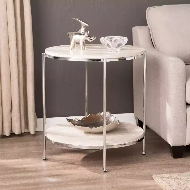 Silas Round Faux Stone End Table - Charcoal - SEI