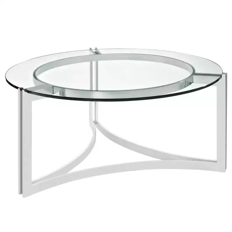 Signet Stainless Steel Coffee Table Silver - Modway: Chic Round Glass Top, Loop Leg Design, 36" Height