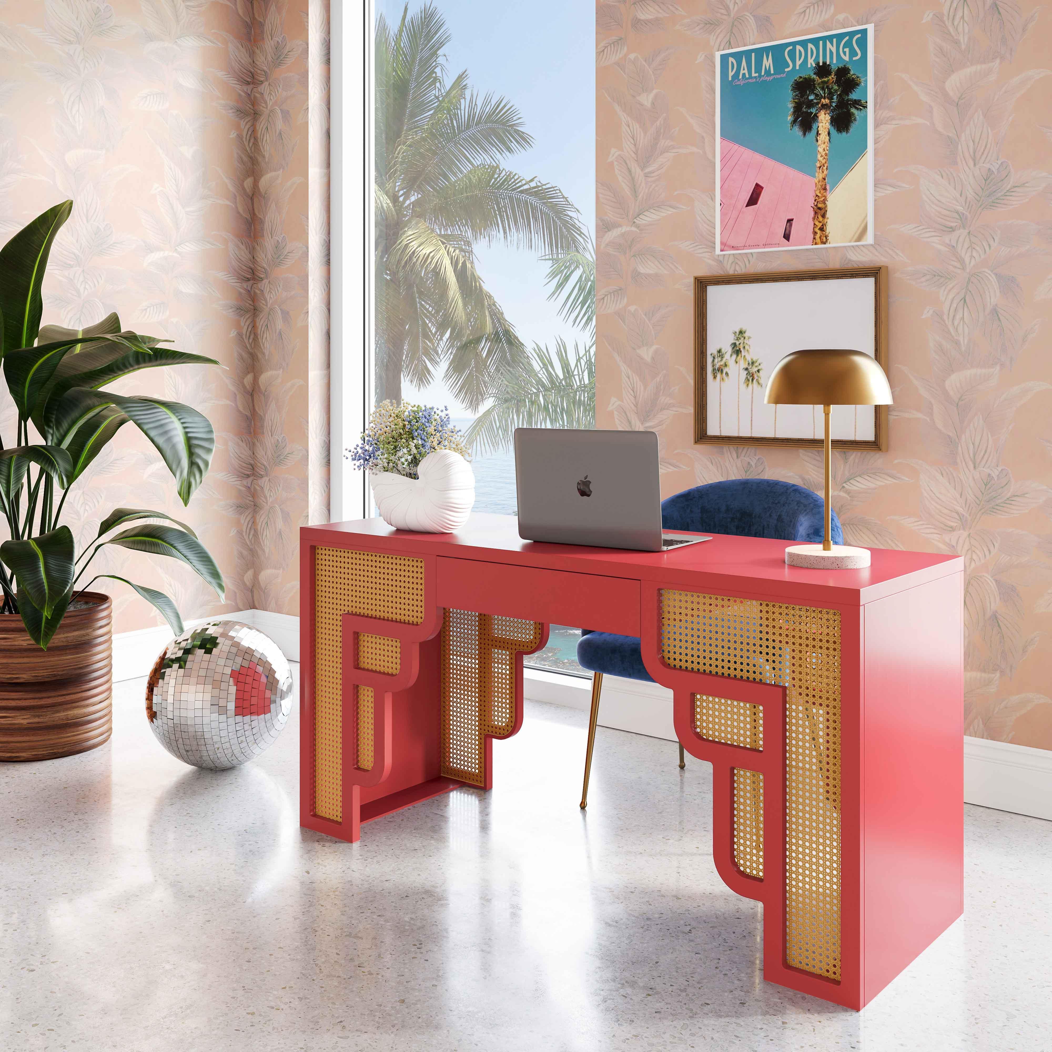 62 Rattan Executive Desk With Drawer