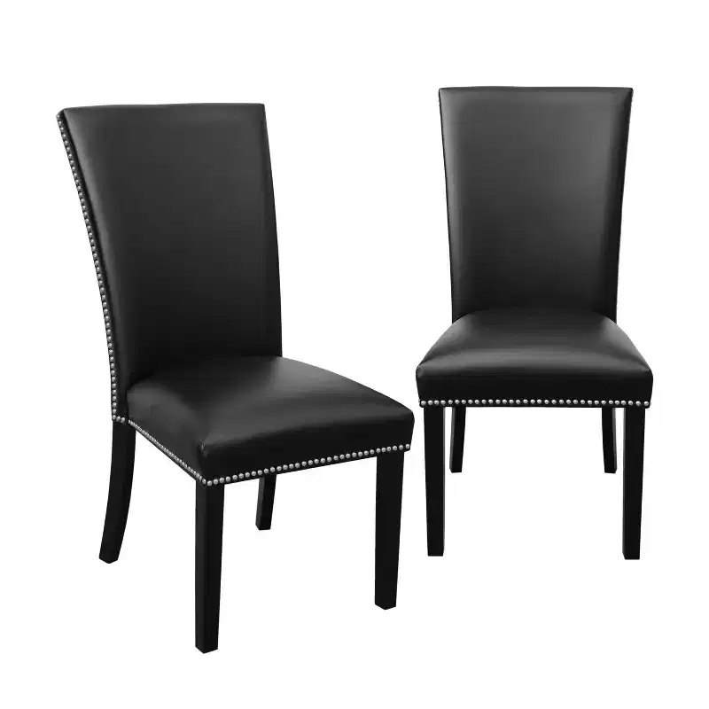 Black Faux Leather High Back Armless Dining Chair, Set of 2
