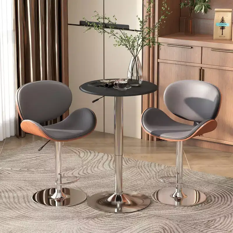 25 Inch Classic Round Adjustable Height Bistro Table with Faux Leather Top and Chrome Base