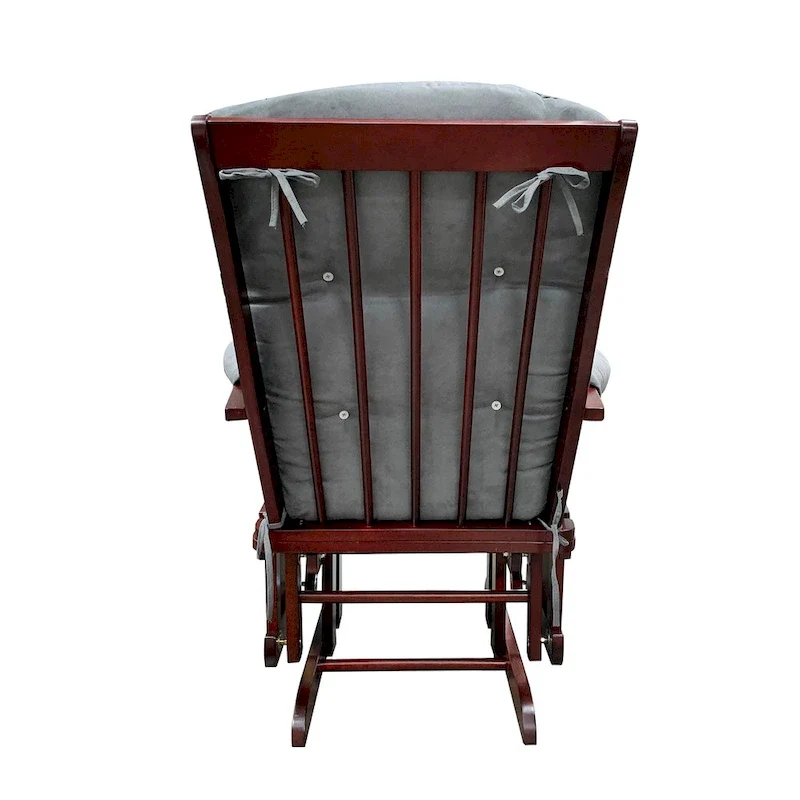 Gray Microfiber Glider Chair and Ottoman in Cherry Finish