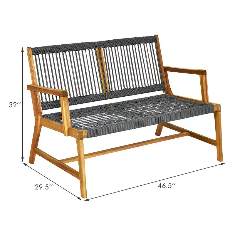 Costway 2-Person Patio Acacia Wood Bench Loveseat Chair Garden Furniture Black\\Grey\\Turquoise