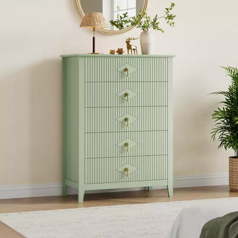 Bedroom Storage Cabinet with 5 Drawers, 32 Inch Wide Modern Chest of Drawers with Metal Handles and Wooden Drawers for Bedroom, Living Room, Hallway