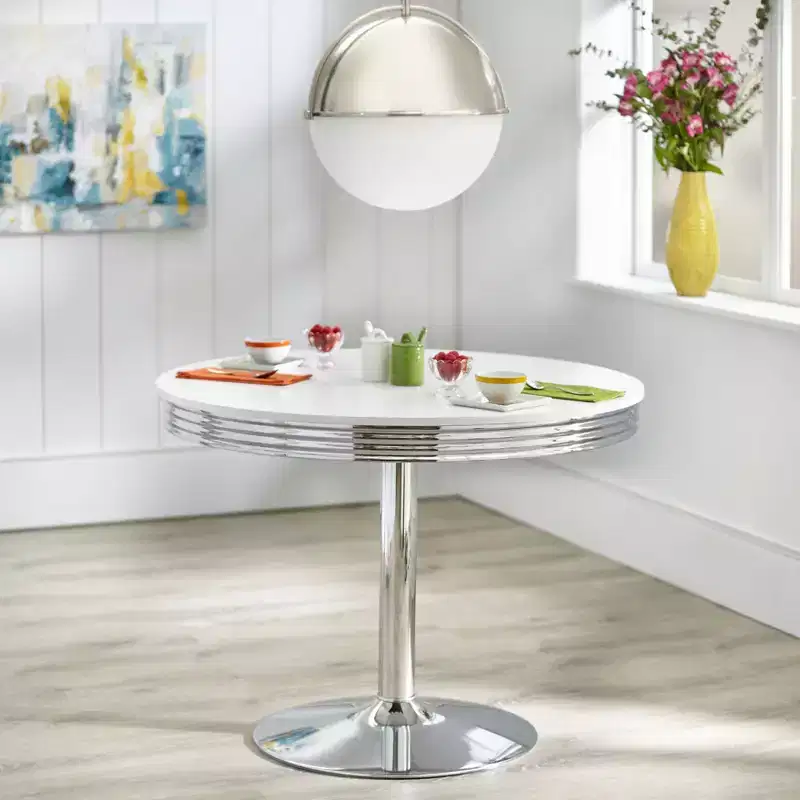 Buylateral 5pc Raleigh Retro Dining Set Chrome Pedestal Base Faux Leather Chairs