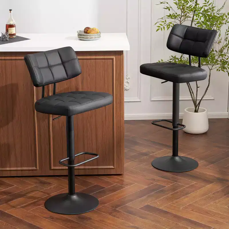 Furniliving Modern Swivel Bar Stools Set of 2, Faux Leather Upholstered, Height-Adjustable for Kitchen Island, Dining Space