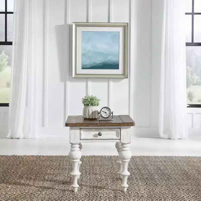Liberty Furniture,River Place Living Room End Table - Riverstone White & Tobacco