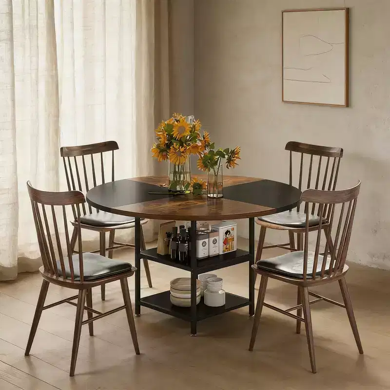Hawthorne 47-Inch Round Dining Table with Built-In Storage Shelf