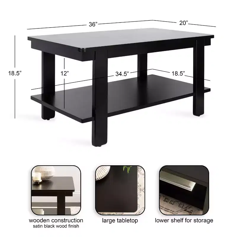 Wood Two-Tier Coffee Table 36''W x 20''D x 18.5''H